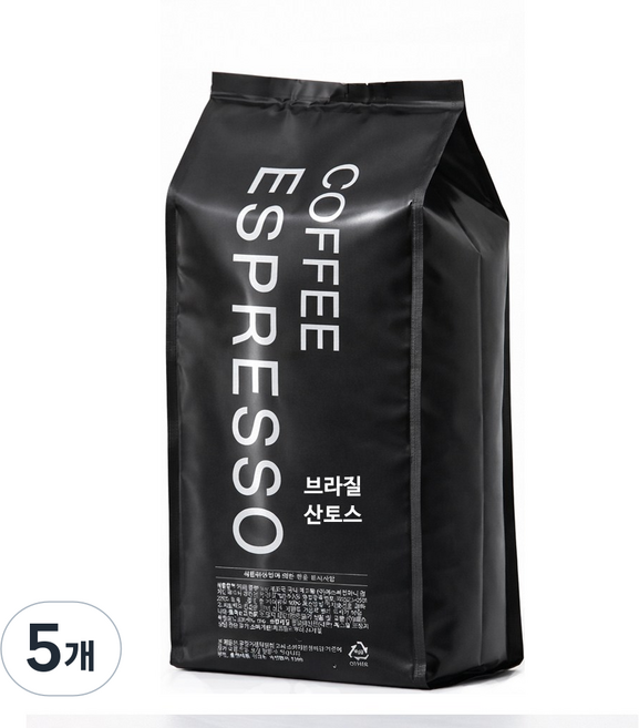 커피 에스프레소 브라질 산토스 원두커피, 1kg, 5개, 홀빈(분쇄안함)