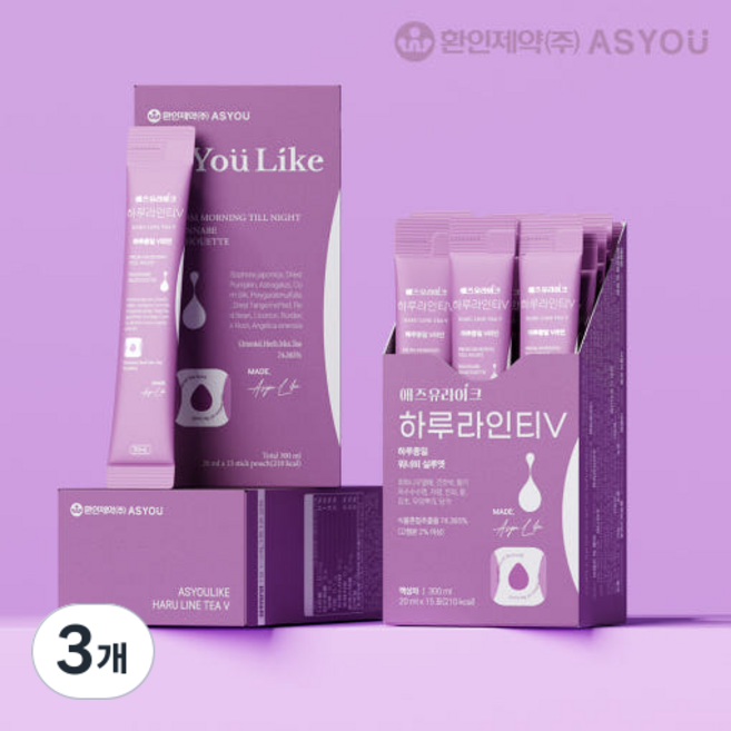 환인제약 하루라인티V 몸속 노폐물 얼굴붓기 제거 임산부 수유중 디카페인, 3개, 20ml