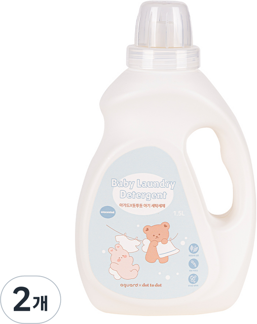 아가드X돗투돗 아기 세제 무향 유아 중성 세탁세제 액상 대용량 고농축, 2개, 1.5L