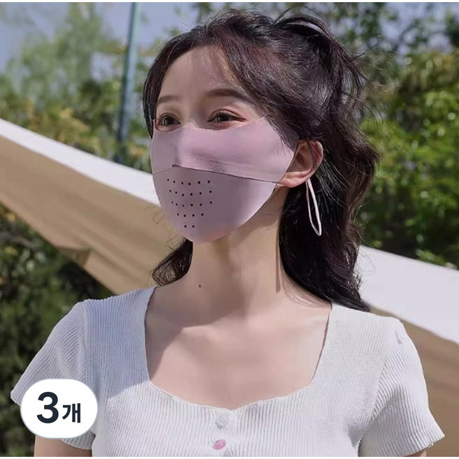 통풍 마스크 냉감 기미 숨쉬는마스크 귀편한 운동용 여름 안면 쿨 스포츠 자외선차단, 3개, 1개입, 다크핑크