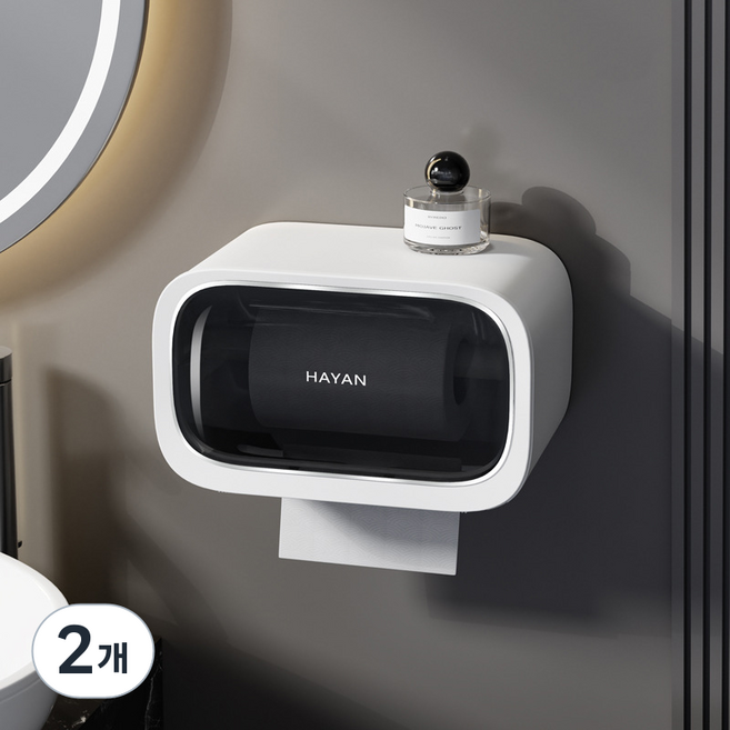 락톡마켓 무타공 반투명 박스형 다용도 화장실 휴지 케이스 휴지걸이, 2개, 화이트 1P