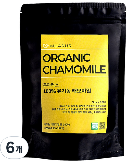 [25년 햇차] 독일 티 전문기업이 생산 관리한 유럽 인증 유기농 캐모마일 무아러스, 1.5g, 6개, 25개입