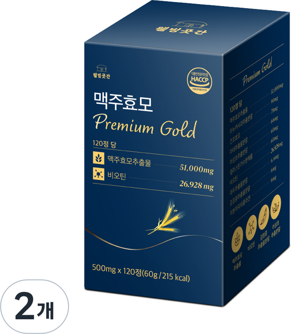 웰빙곳간 독일산 맥주 효모 프리미엄 골드 비오틴 식약청 HACCP 인증, 2개, 120정