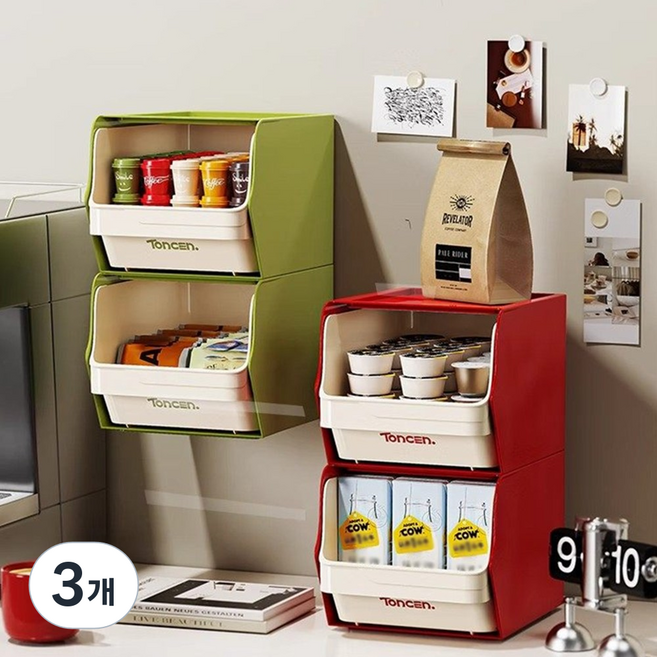 다용도 수납 정리함 서랍식 티백 커피 캡슐 화장품 보관함 주방 사무실 탕비실 수납함, 3개, 화이트
