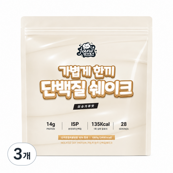 자니웨이 가볍게한끼 식사대용 단백질 쉐이크 곡물 미숫가루맛, 3개, 1kg