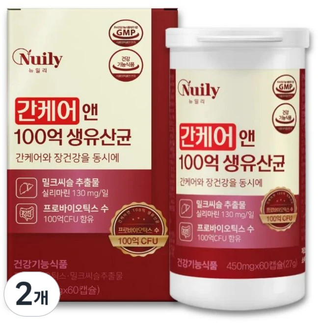 뉴일리 간케어 100억 생유산균 간건강 장건강 프로바이오틱스 밀크씨슬, 2개, 60정 - 쿠팡