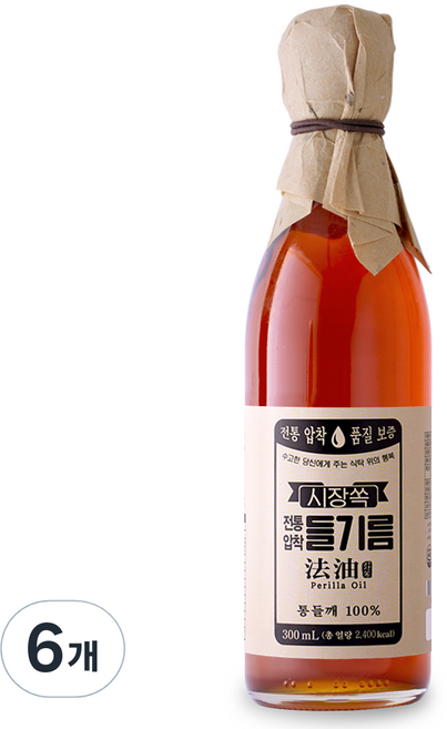 시장쏙 전통압착 들기름, 6개, 300ml