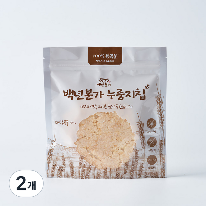 백년본가 국내산 1mm 햇쌀 건강간식 백미 누룽지칩, 100g, 2개