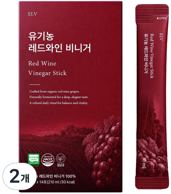 엘리브 유기농 레드와인 비니거 스틱, 2개, 210ml