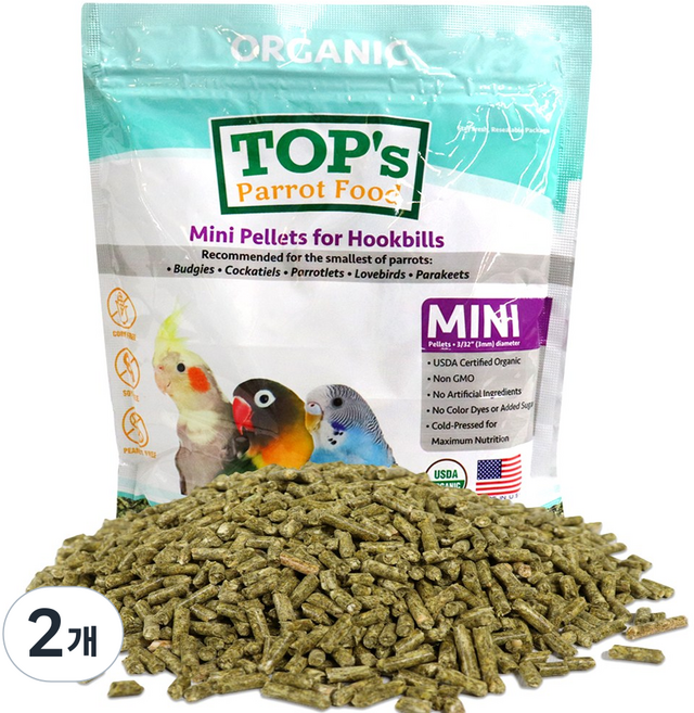 앵무새먹이 탑스오가닉 유기농 건강 미니 펠렛 중소형 앵무새 사료 간식, 453g, 2개