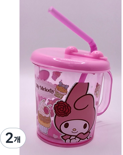 마이멜로디 손잡이 빨대컵, 핑크, 2개, 195ml