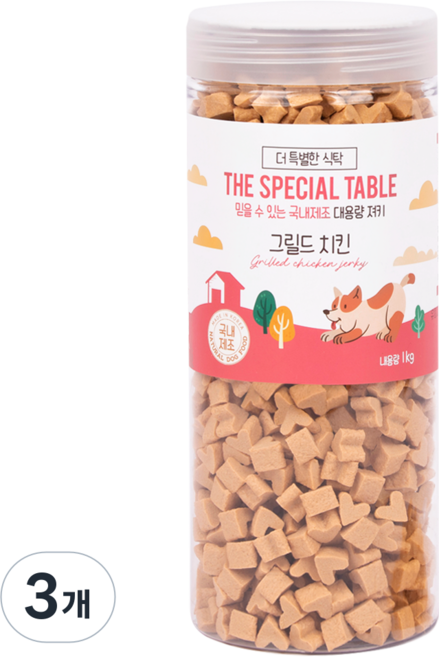 푸디 더특별한식탁 강아지 간식 프리미엄 져키 육포 트릿, 1kg, 3개, 그릴드 치킨
