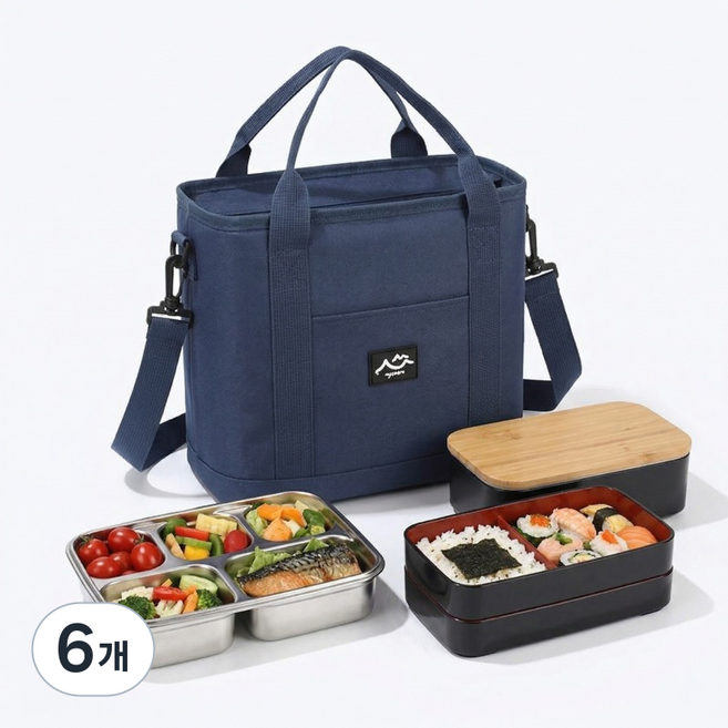 상덕 보냉백 크로스백 단열 아이스박스 도시락 가방, 네이비색, 6개