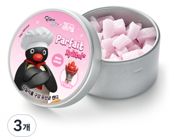 핑구 구강유산균 함유 무설탕 자일리톨 캔디 스노우이글루, 3개, 70g