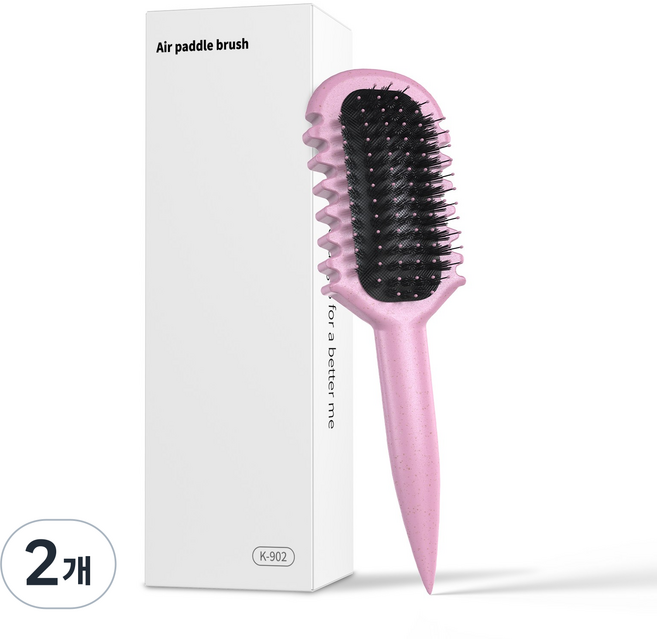 Leeko 쿠션 볼륨 헤어빗/두피 마사지 쿠션 빗/정전기 방지 마사지 빗/스타일링 헤어 브러시/엉킴 방지/정전기 방지/꼬리빗/더부룩한 머리, 2개, K902/핑크