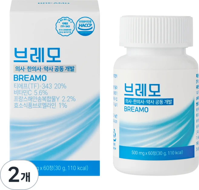 [류케어 브레모][의사약사 공동개발] 에어 리프레시 특허원료 TF343 퀘르세틴 브로멜라인 베타글루칸 함유, 2개, 60정 - 쿠팡