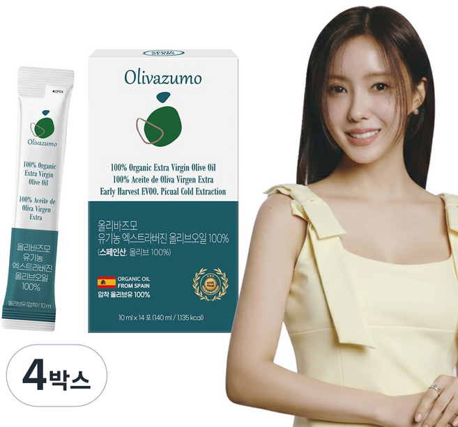 올리바즈모 유기농 엑스트라버진 100% 올리브오일 스틱 피쿠알 햇올리브, 4박스, 140ml
