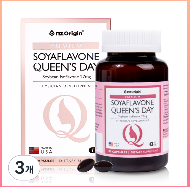 갱년기 여성을 위한 식물성 에스트로겐 대두이소플라본 퀸즈데이 호르몬밸런스 프리미엄 180캡슐 6개월분 Non-GMO 파이토젠 달맞이꽃종자유 뼈건강, 180정, 3개