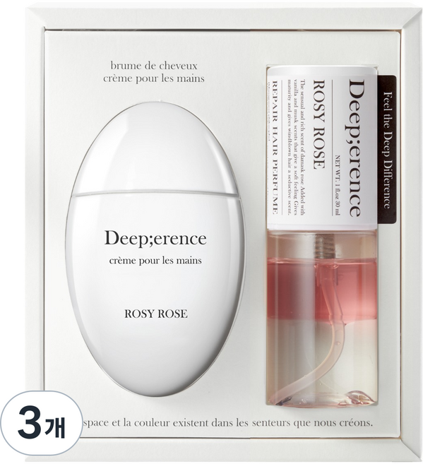 딥퍼랑스 향 좋은 퍼퓸 핸드크림 / 헤어미스트 듀오 세트, 80ml, 3개, 로지 로즈