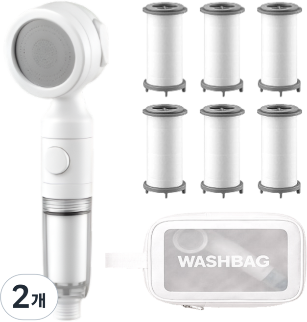 욕실 ON 여행용 미니 샤워기 + 필터 6p 수압조절 온오프기능, 여행용 미니 샤워기필터(화이트), 2개