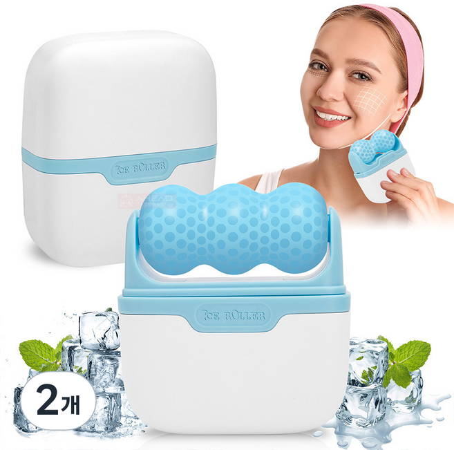 교정명가 아이스 얼굴 괄사 쿨링 붓기 제거 듀얼 롤러, 아이스블루, 2개