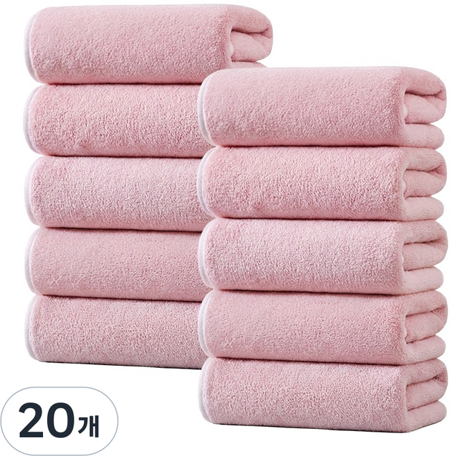 Ahomeone 수건 흡수 항균 수건 보풀방지 부드러운 호텔 타올, 핑크, 20개