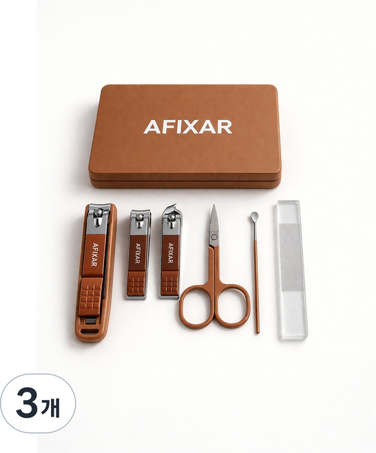아피샤르 튀지 않는 손톱깎이 3종 + 귀이개 + 눈썹가위 + 각질제거 세트, 3개, 브라운