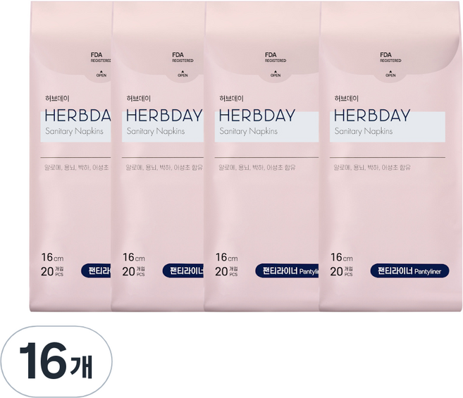 허브데이 생리대 팬티라이너, 일반, 20개입, 16개
