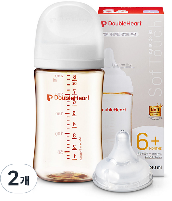 더블하트 모유실감 3세대 PPSU 베이직 제뉴인화이트 젖병 (젖꼭지포함), 2개, 240ml, 제뉴인화이트(L젖꼭지포함)