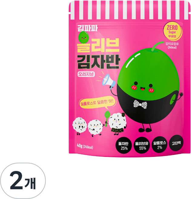 김파파 제로슈거 무설탕 김자반 4봉 알룰로스 저염 다이어트 식단 스페인산 올리브유, 2개, 40g