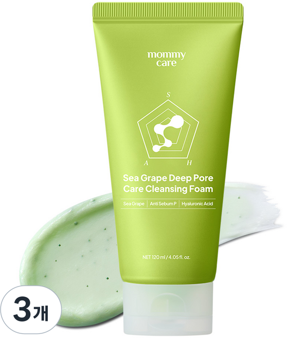 마미케어 바다포도 모공 피지 99%개선 블랙헤드 제거 약알칼리성 청소년 여드름 폼클렌징, 120ml, 3개