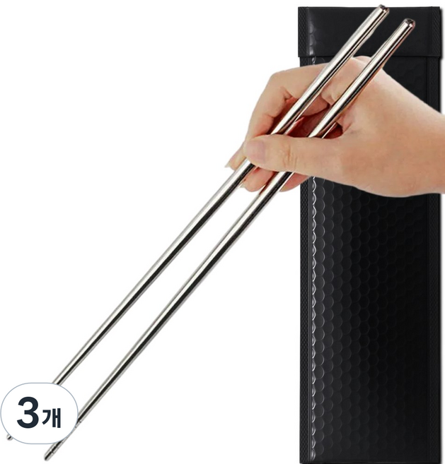 어네어 세균안녕 스텐 304 튀김 사각 젓가락 열에강한 업소용 호텔용 스테인리스, 3개, 실버
