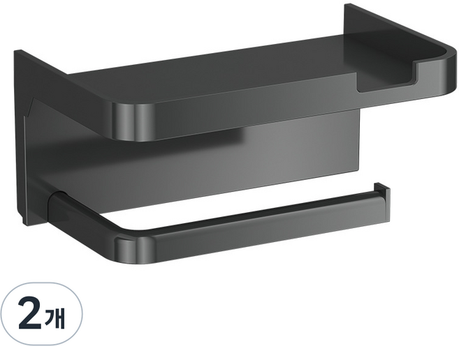 [강력접착] 라이프툴스 무타공 휴지걸이 핸드폰 거치대, 2개, 시크블랙