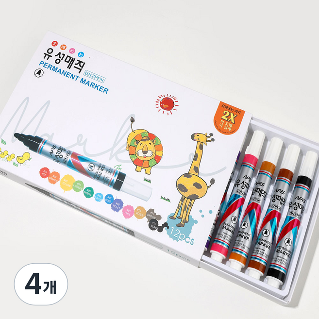 아피스 오래쓰는 유성매직 혼합색상 타사 2배 이상 필기거리 선명한 색상, 4개, 12색