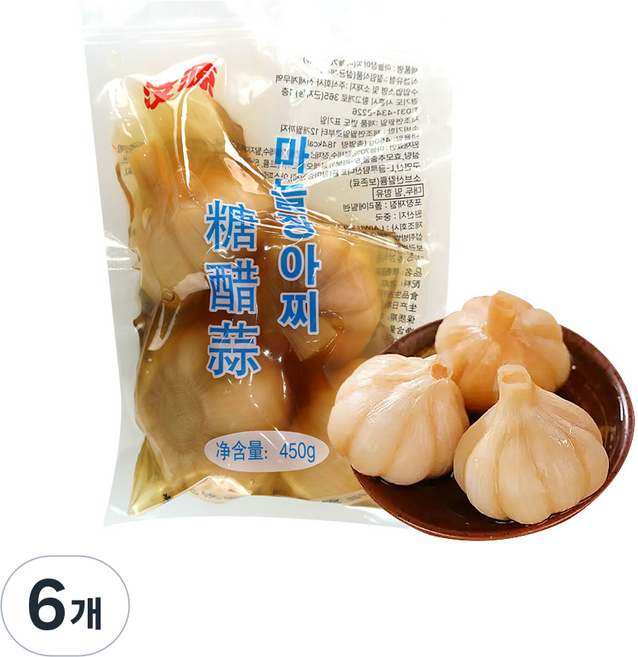 (배터짐)문원파이 새콤달콤 연변반찬 마늘장아찌 (통) 중국식품, 6개, 450g