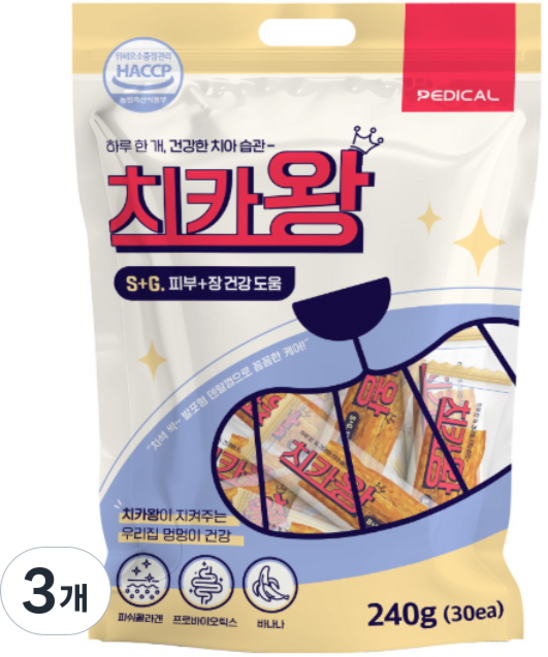 치카왕 강아지 소프트 발포형 덴탈껌 대용량, 240g, 3개, 피부&장