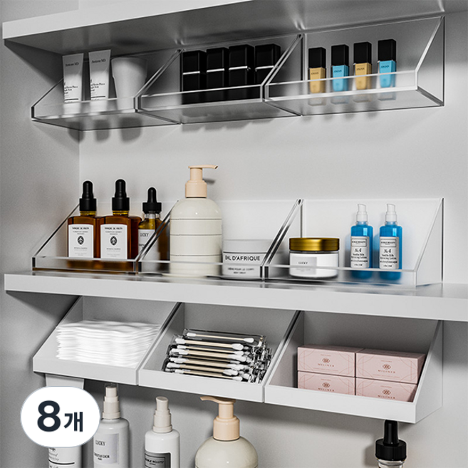 무타공 벽부착 욕실 수납함, 8개, 투명