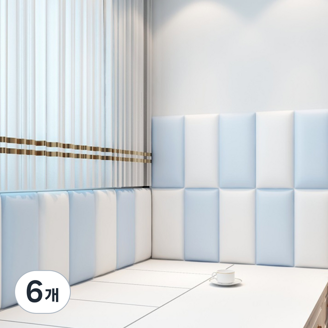 홈앤힐링 두꺼운 메모리폼 벽 충격방지 패드 30T, 6개, 스카이 블루