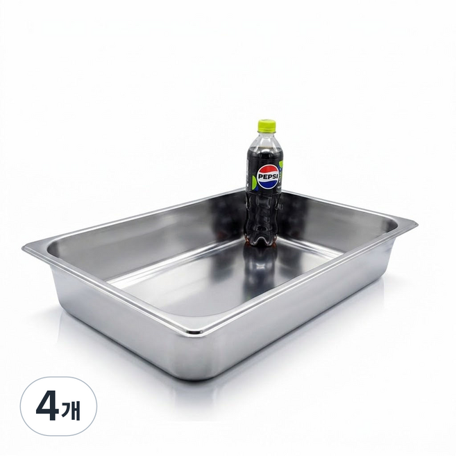 304 NSF식품 승인 사각 견고한 업소용 냉장고 반찬 스텐 밧드 바트, 1/1 (530x325mm) × 높이 10cm 몸체만, 4개