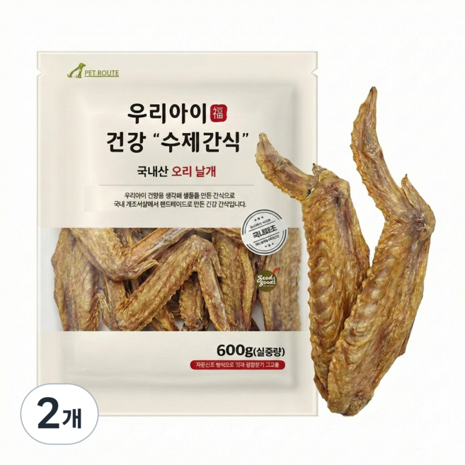 펫루트 강아지 우리아이 수제간식, 오리날개, 600g, 2개