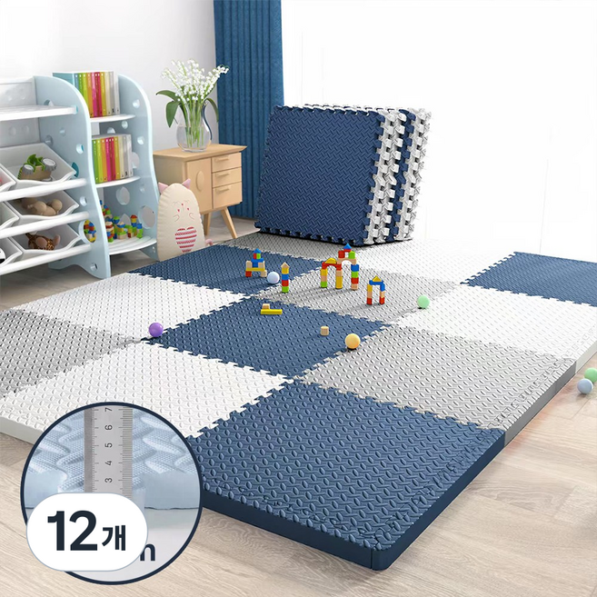 층간소음 미끄럼방지 두꺼운 퍼즐매트 고탄성 바닥매트 거실 베란다 침실 다용도 매트, 12개, 화이트