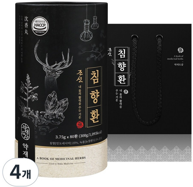 약재도감 조선 침향환 공진단 상자 + 쇼핑백, 4개, 300g