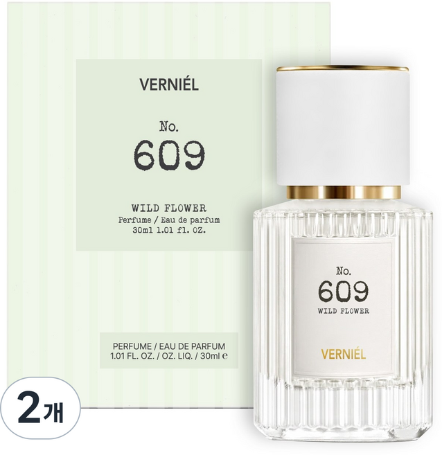 609 베르니엘 여자향수 그린 플로럴향 와일드플라워 여성향수 흔하지않은 은은한 니치향수, 2개, 30ml