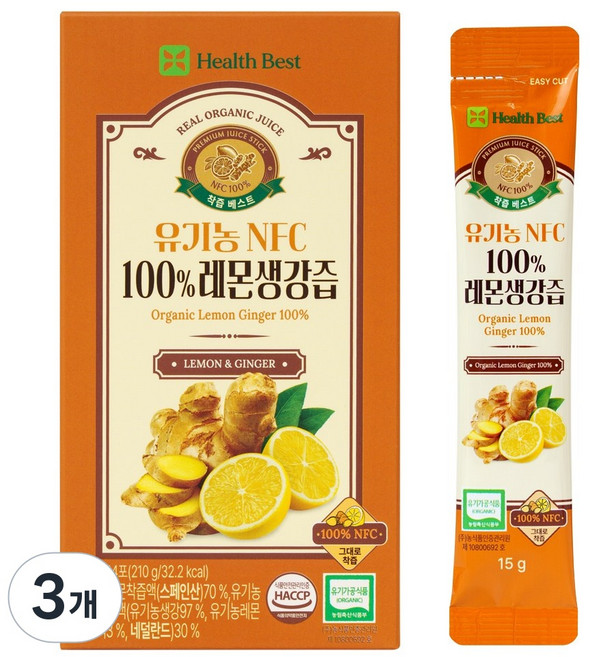 헬스베스트 착즙베스트 유기농 NFC100% 레몬생강즙, 3개, 210g
