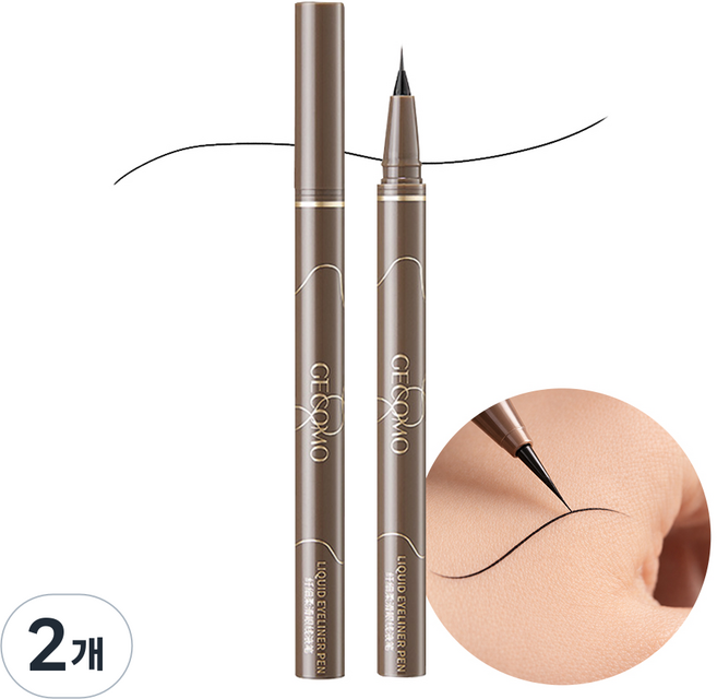 알제이 워터프루 초미세 펜 아이라이너, 2개, 블랙