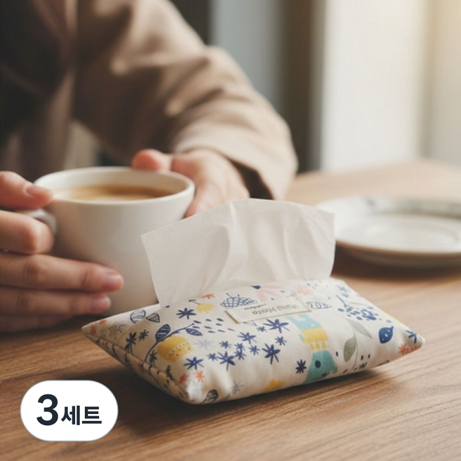 1+1 휴대용 티슈케이스 가방쏙 감성 핸드메이드 패턴, 3세트, 큐티베어
