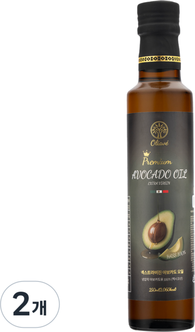 올리아베 엑스트라버진 멕시코 최상급 HASS품종 % 냉압착 아보카도오일, 2개, 250ml