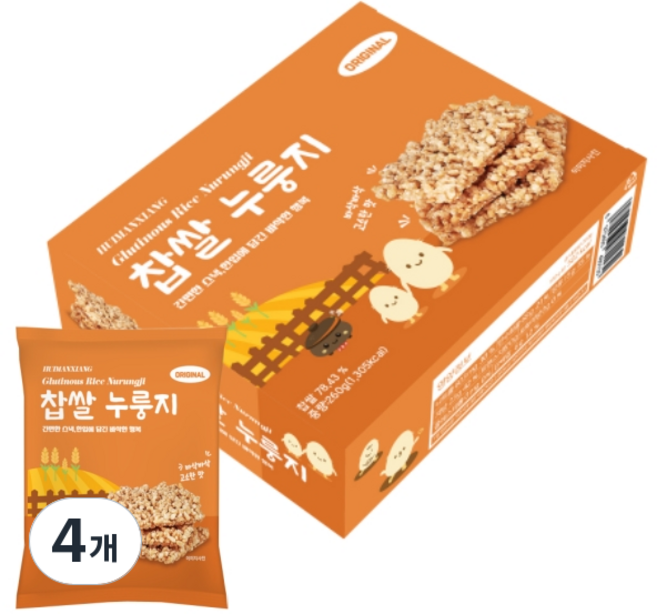 찹쌀 누룽지 오리지널 달콤 바삭 고소한 스낵 8p, 4개, 260g