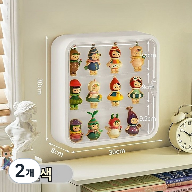 감성 인테리어 3단 피규어 장식장 벽걸이형 맹박스 진열대 미니 피규어 보관함, 2개, 흰색
