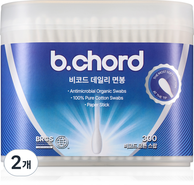 비코드 데일리 순면 100% 프리미엄 면봉, 2개, 300개입
